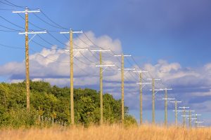 Power lines carrying electricity across Alberta